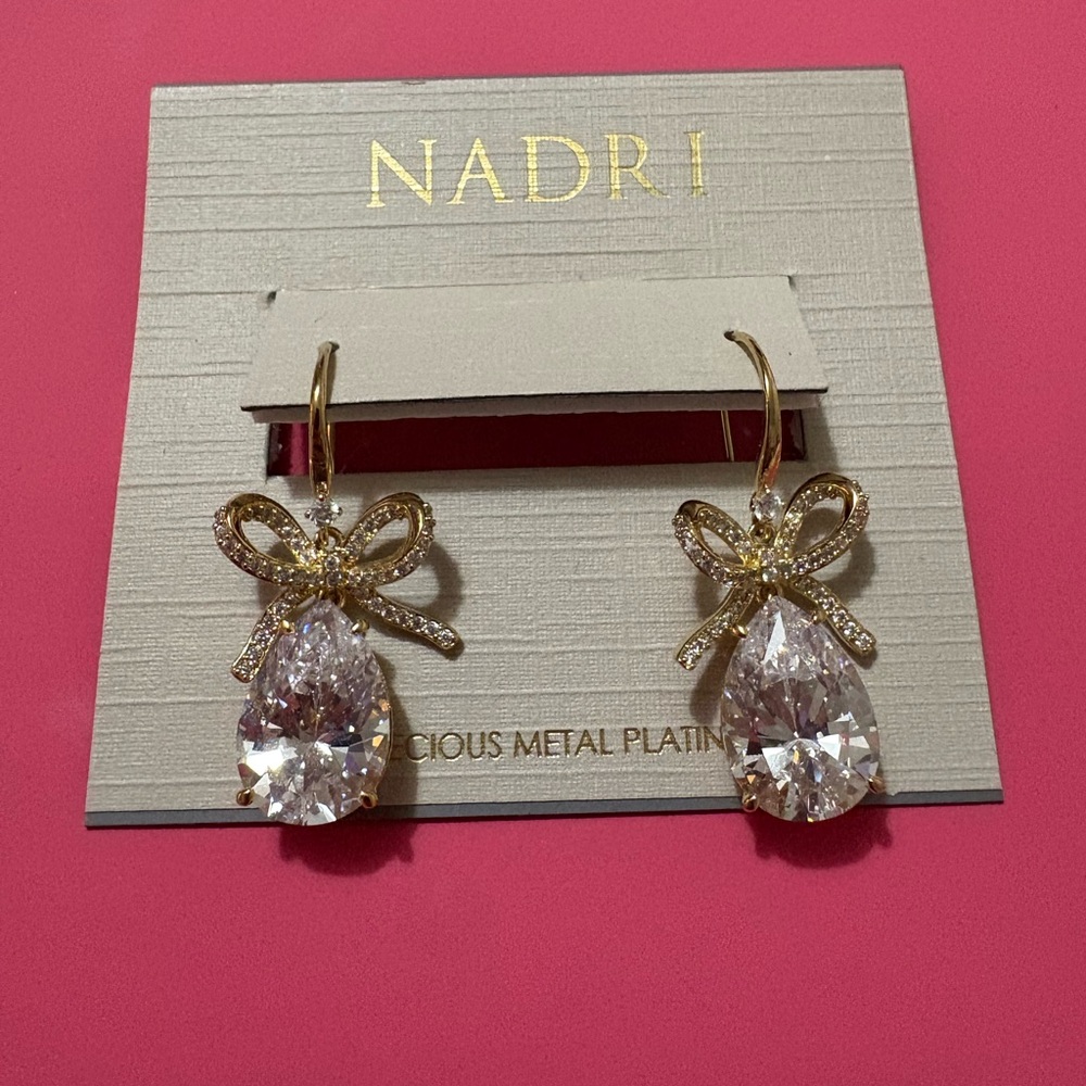 Nadri Gold Bow Earrings with Matching Pendant Bow Necklace